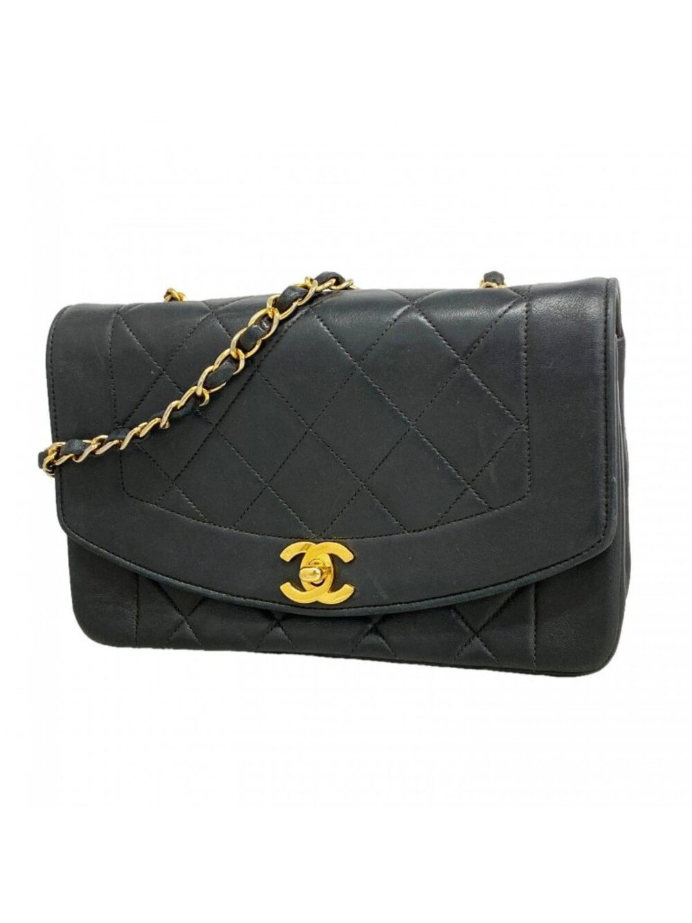 Chanel Shoulder Bag Diana Lambskin Black Gold